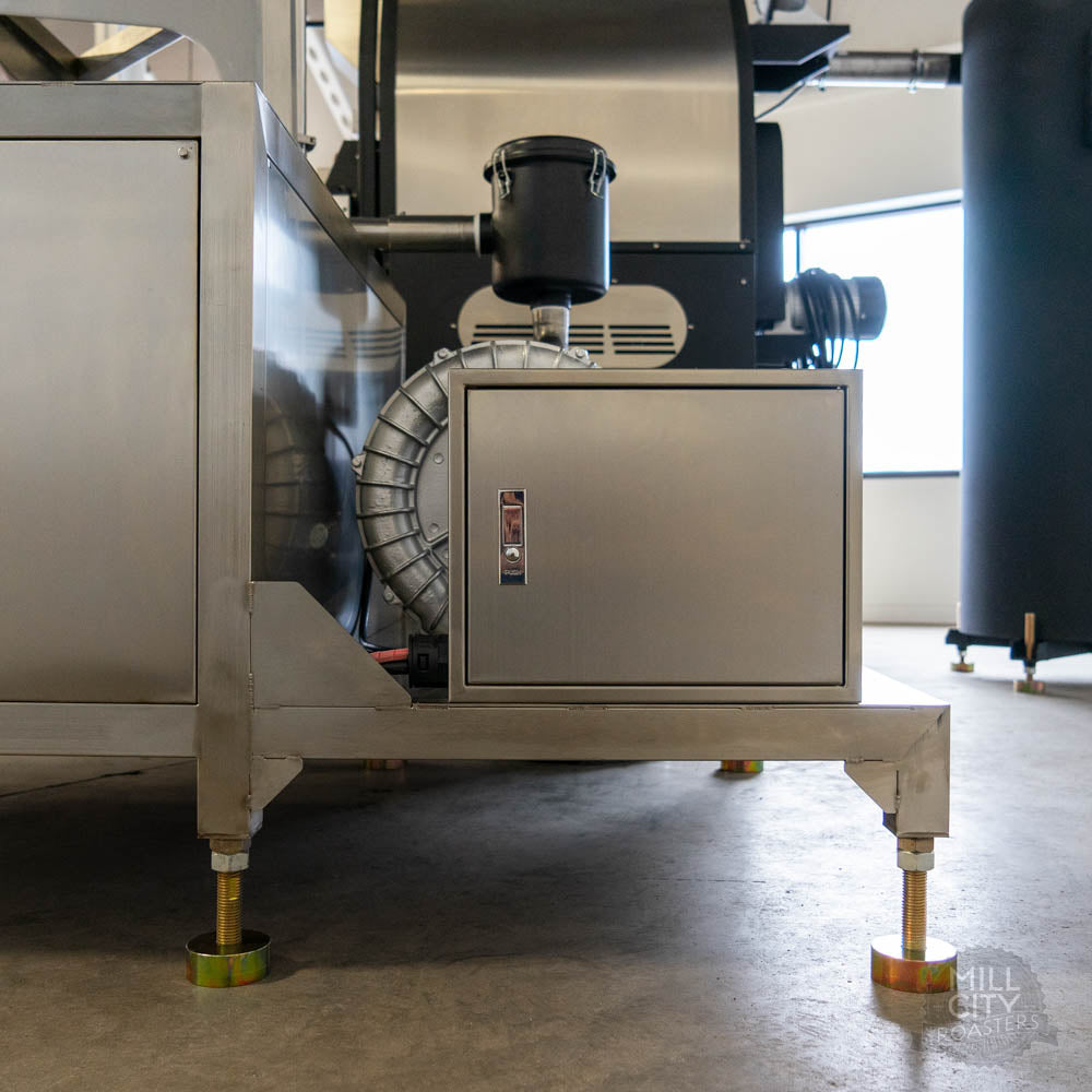 Powerful centrifugal blower loads full batch in seconds and high efficiency filtration system strips coffee of dust.