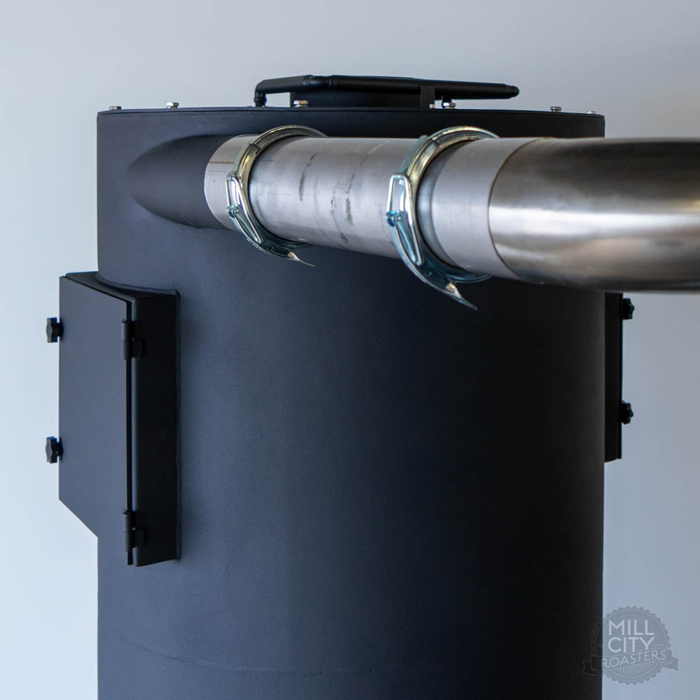 Quick connect connection between the roaster and the chaff collector.