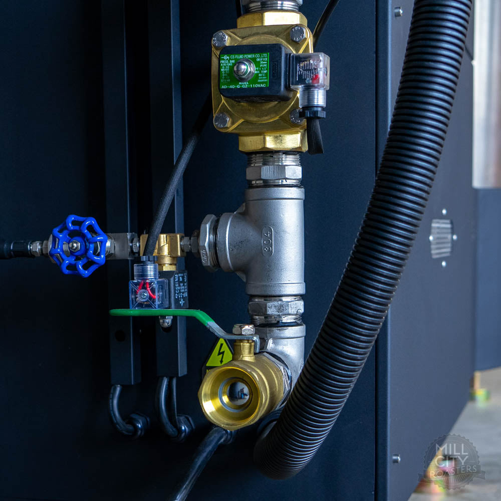 Custom designed CSA certified low loss gas train allows greater heat and larger capacity roasts at lower input gas pressure.