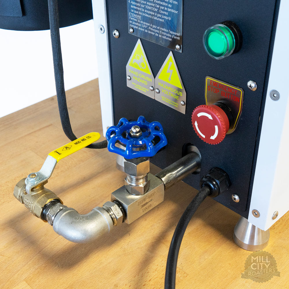 Precision needle valve gas control.