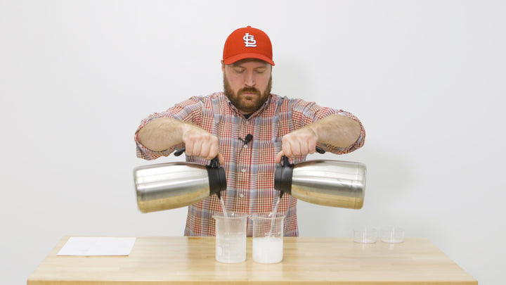 A brewer is demonstrating how the temperature of water affects the level of extraction when brewing coffee
