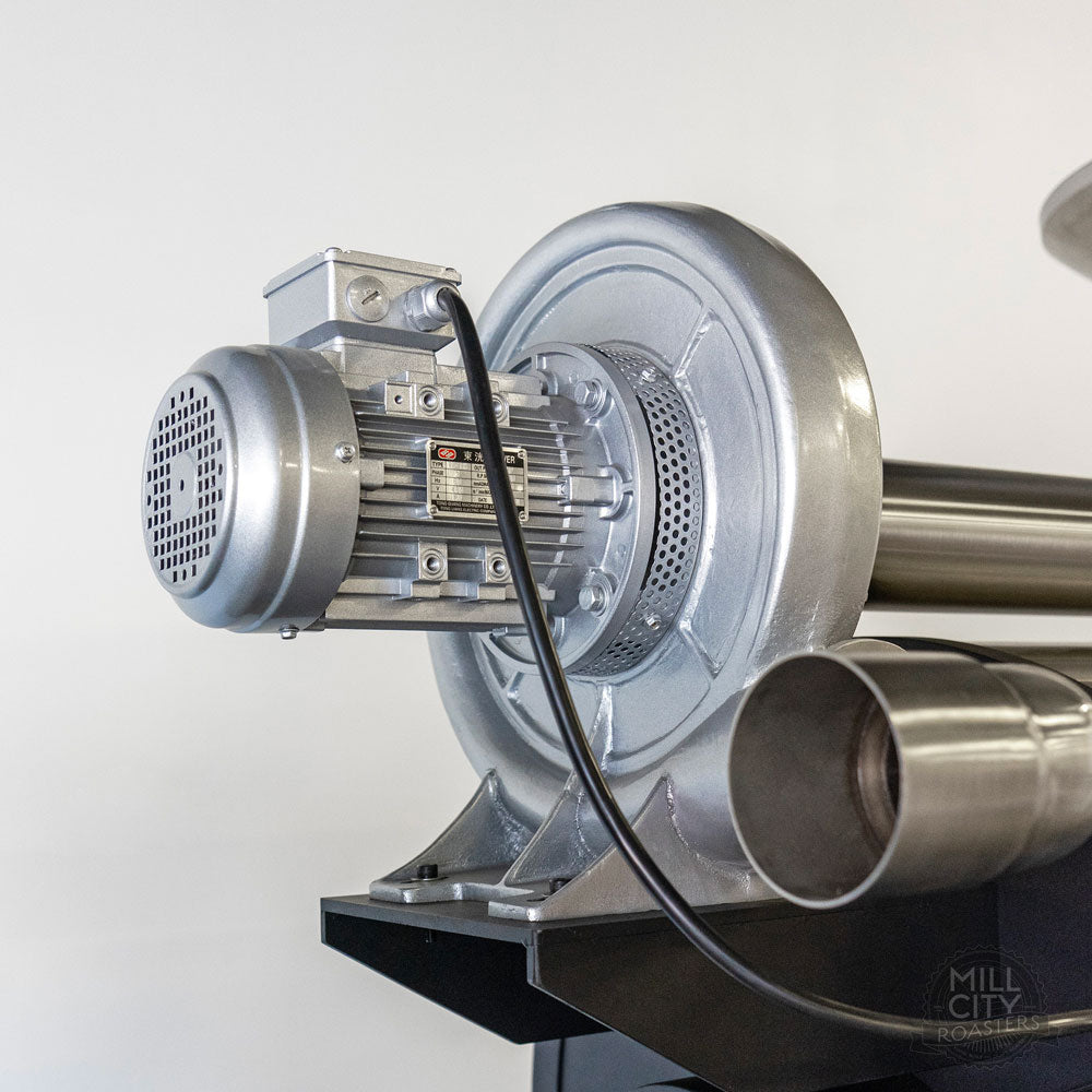 High pressure 3-phase variable speed centrifugal blower roaster exhaust.