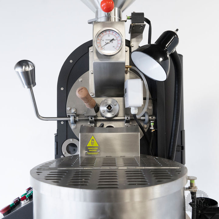 The digital control system features charge, discharge, cooling tray discharge sensors to prevent accidental mixing of green coffee into roasted coffee in the cooling tray.
