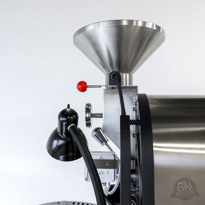 All food service certified stainless-steel coffee contact path construction and integrated drum pressure gauge.