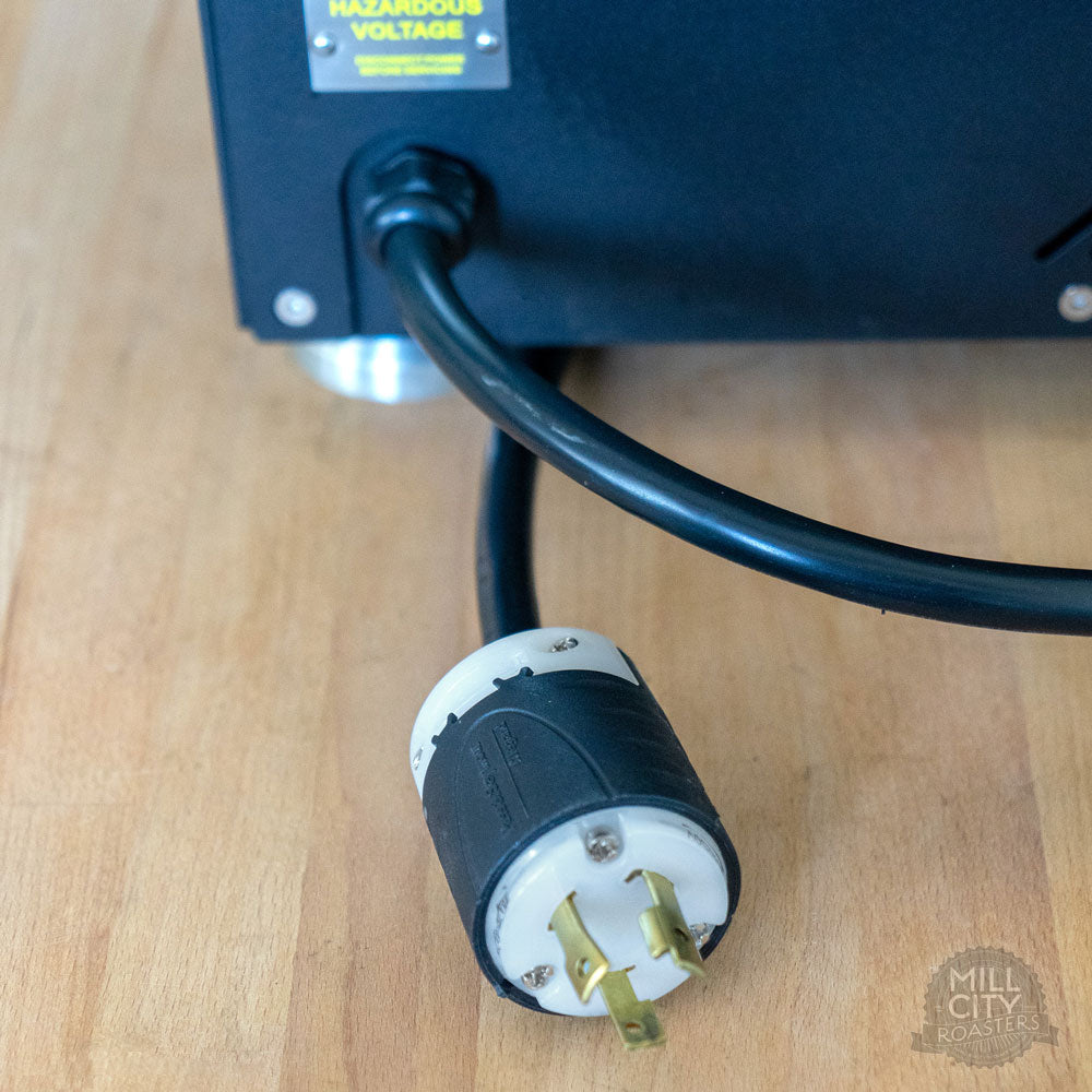 Single phase 240 volt NEMA L6-30P plug.