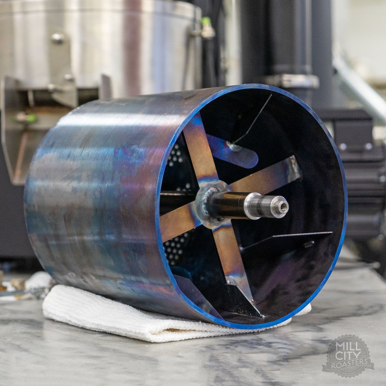 Made-in Minneapolis custom fabricated ferrous steel drum.