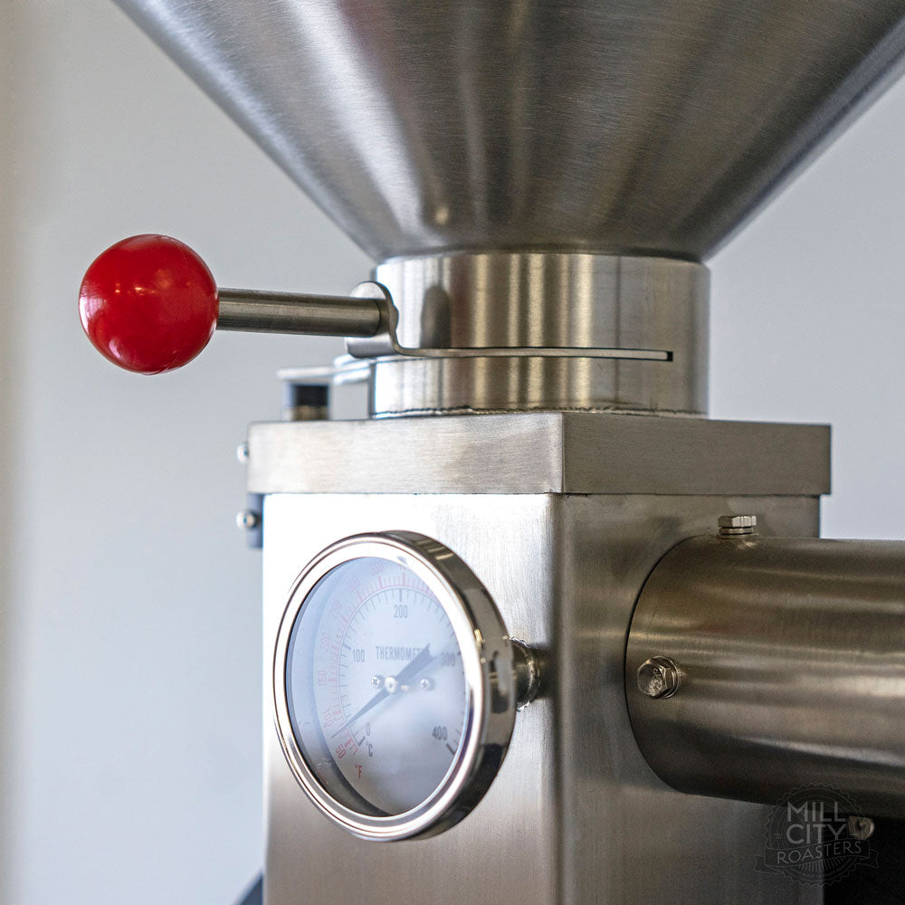 Decorative "throw-back" analog temperature gauge.