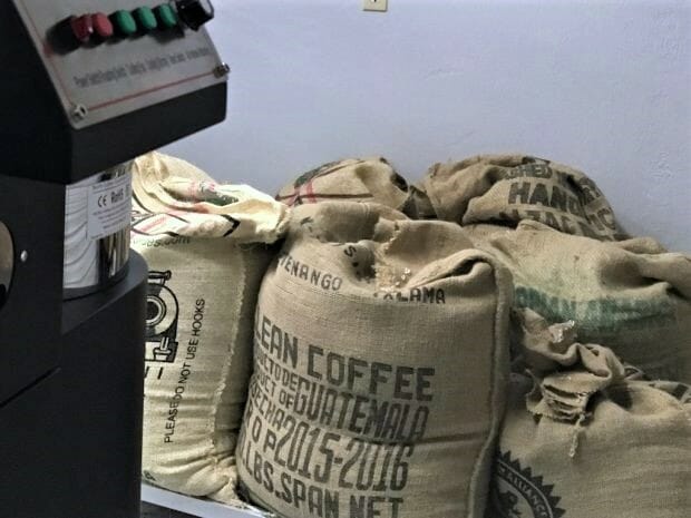 Bags of Green Coffee at Steel Oak Coffee